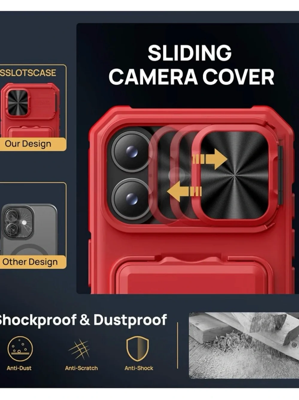 Apple iPhone 17 Red Camera-Slide Card Wallet Case